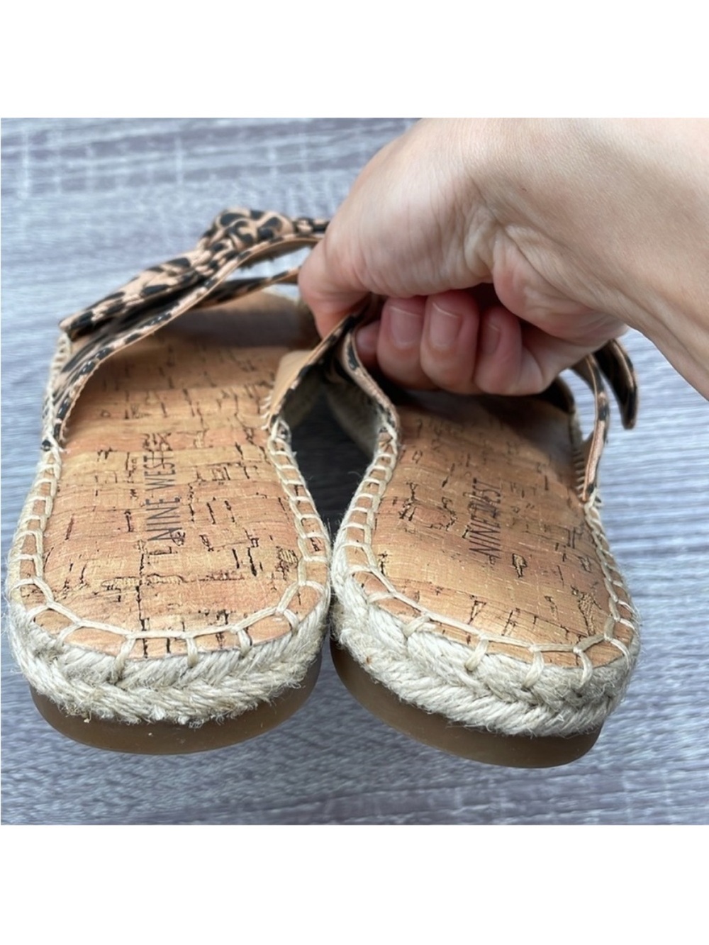 NEW! Nine West Leopard Print Knotted Espadrille Slide - Tan/Black. 6M. - Picture 10 of 11